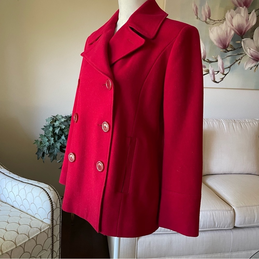 St. John’s Bay Cranberry Double Breasted Wool Pea Coat / Gloves - Picture 3 of 16